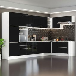 Armário De Cozinha Completa De Canto 546cm Branco preto - 1