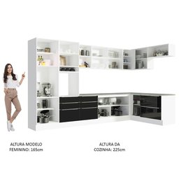 Armário De Cozinha Completa De Canto 546cm Branco preto - 7