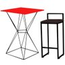 Mesa Bistrô Lucca e Banqueta Alta Lina Bar Balcão Ferro Preto Tampo Vermelho Suede Marrom - - 1