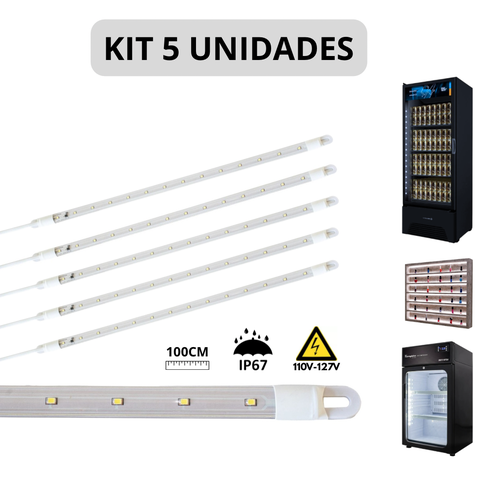 Kit 5 Barra Led 20w 100cm Geladeira Expositora Freezer 110v Ip67 6500k