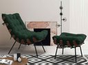 Ver imagem 3 de Poltrona com Puff Costela Sala Quarto Recepção Escritório Esqueleto Base Fixa Veludo Verde
