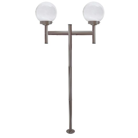 Poste de Jardim com Globo de Vidro Transparente 15x30 Duplo P20/2 em Aço Marrom