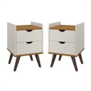 Ver imagem 1 de Kit 2 Mesa de Cabeceira Juma Retrô Corrediça Telescópica:off White/freijo