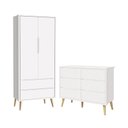 Ver imagem 1 de Jogo de Quarto Infantil Theo Guarda Roupa 2 Portas e Cômoda 6 Gavetas Branco Fosco com Pés Madeira N
