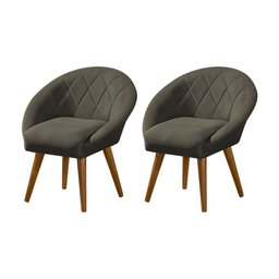 Kit 2 Poltronas Decorativa Canastra Estofada Linho Marrom Café Pés Palito em Madeira Maciça - 1