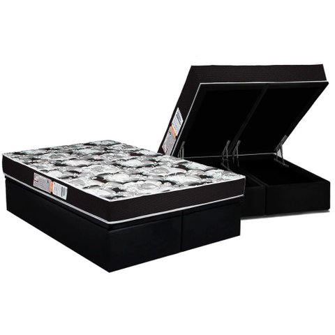 Conjunto Box Baú Queen: Colchão Espuma Luckspuma D33 Supreme Pró Saúde Black + Base Crc Suede