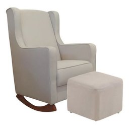 Kit Poltrona Puff Amamentação Encosto Alto Balanço Suede Bege - 1
