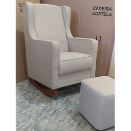 Kit Poltrona Puff Amamentação Encosto Alto Balanço Suede Bege - 4