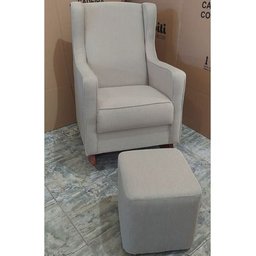 Kit Poltrona Puff Amamentação Encosto Alto Balanço Suede Bege - 2