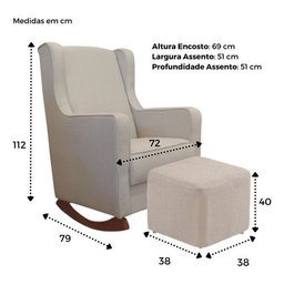 Kit Poltrona Puff Amamentação Encosto Alto Balanço Suede Bege - 6