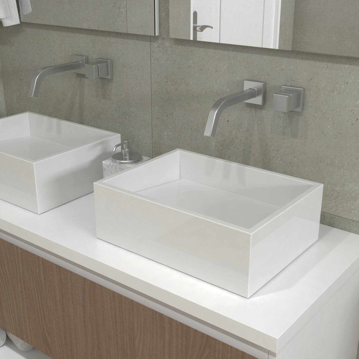 Cuba Para Banheiro sem Apoio Para Torneira Fundo Oculto Quartzo Newstone Venturi - 1