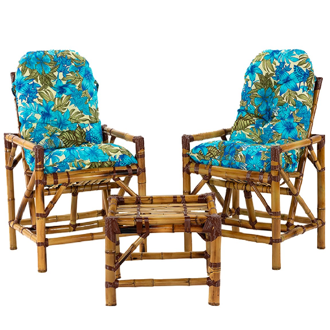 Kit 2 Cadeiras de Bambu + Mesa de Centro Área Interna e Externa Cor Floral T3