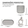 Conjunto Decorativo 3 Peças Estátua Pensadora Vaso Contemporâneo e Bandeja Cinza - 3