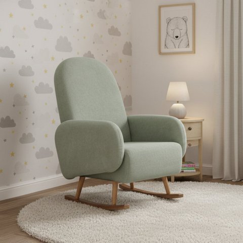 Poltrona de Amamentação Bouclé Balanço Wave Verde Claro