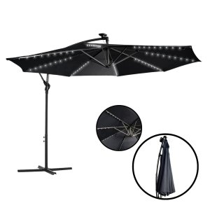 Ombrelone Lateral Suspenso Jardim 3 Metros com Led Alumínio Manivela Preto Importway Iwobll-300 Pt