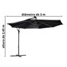 Ombrelone Lateral Suspenso Jardim 3 Metros com Led Alumínio Manivela Preto Importway Iwobll-300 Pt - 2