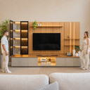 Ver imagem 7 de Estante para TV Modular com Cristaleira LED 380x220cm para TV até 75 Polegadas Magnum Marrom