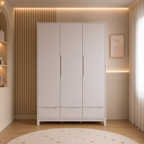 Guarda Roupa Infantil Quater 3 Portas Linha Cozy Branco Fosco