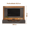 Painel Home Suspenso Ripado Treviso 2.1 com LED Para TV's até 70" Freijó Cinza Urbano DJ Móveis - 6