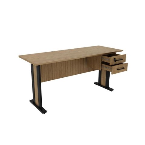 Mesa Multiuso Escritório Me-4193 C/ 2 Gavetas (1 C/ Chave) Amêndoa/preto - Tecno Mobili