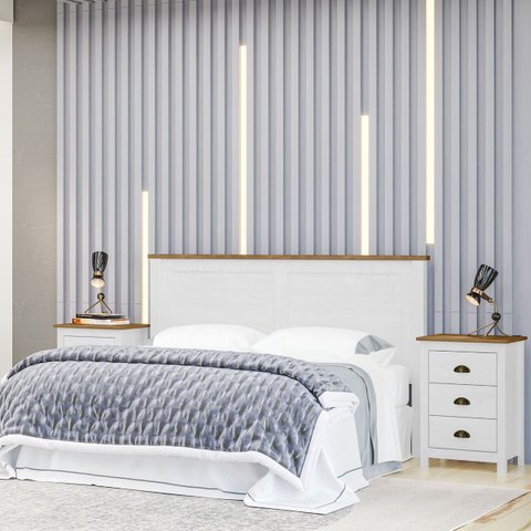 Conjunto Quarto: Cabeceira Cama, 2 Mesas de Cabeceiras Branco/freijó Topázio Madeira Pinus - Finestr