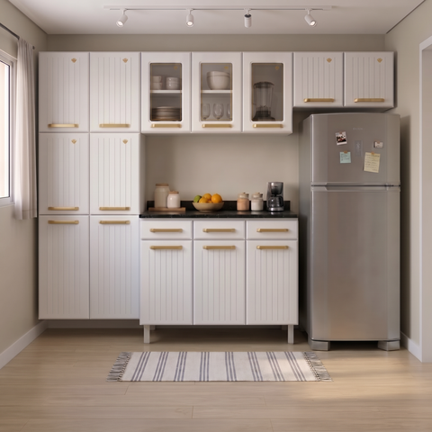 Cozinha Compacta Modulada Aço 4 Peças com Tampo Branca