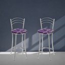 Ver imagem 6 de Kit 2 Banquetas Médias Cromadas com Assento Estofado e Encosto para Bancada Cozinha e Área Gourmet Cinza/Cromado/Florido