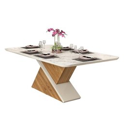 Mesa de Jantar Zoe Tampo Chanfrado Texturizado 200x100 Carvalho Europeu/granite - Pr Móveis - 1
