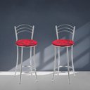 Ver imagem 6 de Kit 2 Banquetas Médias Cromadas com Assento Estofado e Encosto para Bancada Cozinha e Área Gourmet Cinza/Cromado/Vermelho