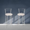 Ver imagem 6 de Kit 2 Banquetas Médias Cromadas com Assento Estofado e Encosto para Bancada Cozinha e Área Gourmet Cinza/Cromado/Bege