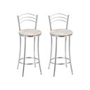 Ver imagem 2 de Kit 2 Banquetas Médias Cromadas com Assento Estofado e Encosto para Bancada Cozinha e Área Gourmet Cinza/Cromado/Bege