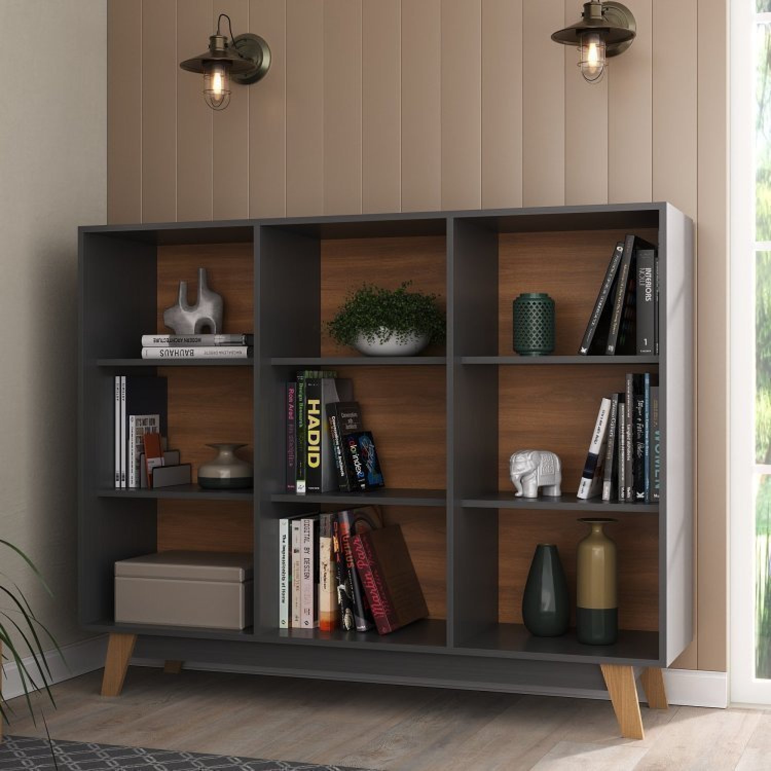 Conjunto Rack para TV até 42 Polegadas 2 Portas 2 Nichos e Estante Livreiro 9 Nichos  - 7