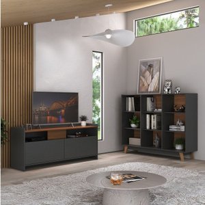 Conjunto Rack para TV até 42 Polegadas 2 Portas 2 Nichos e Estante Livreiro 9 Nichos 