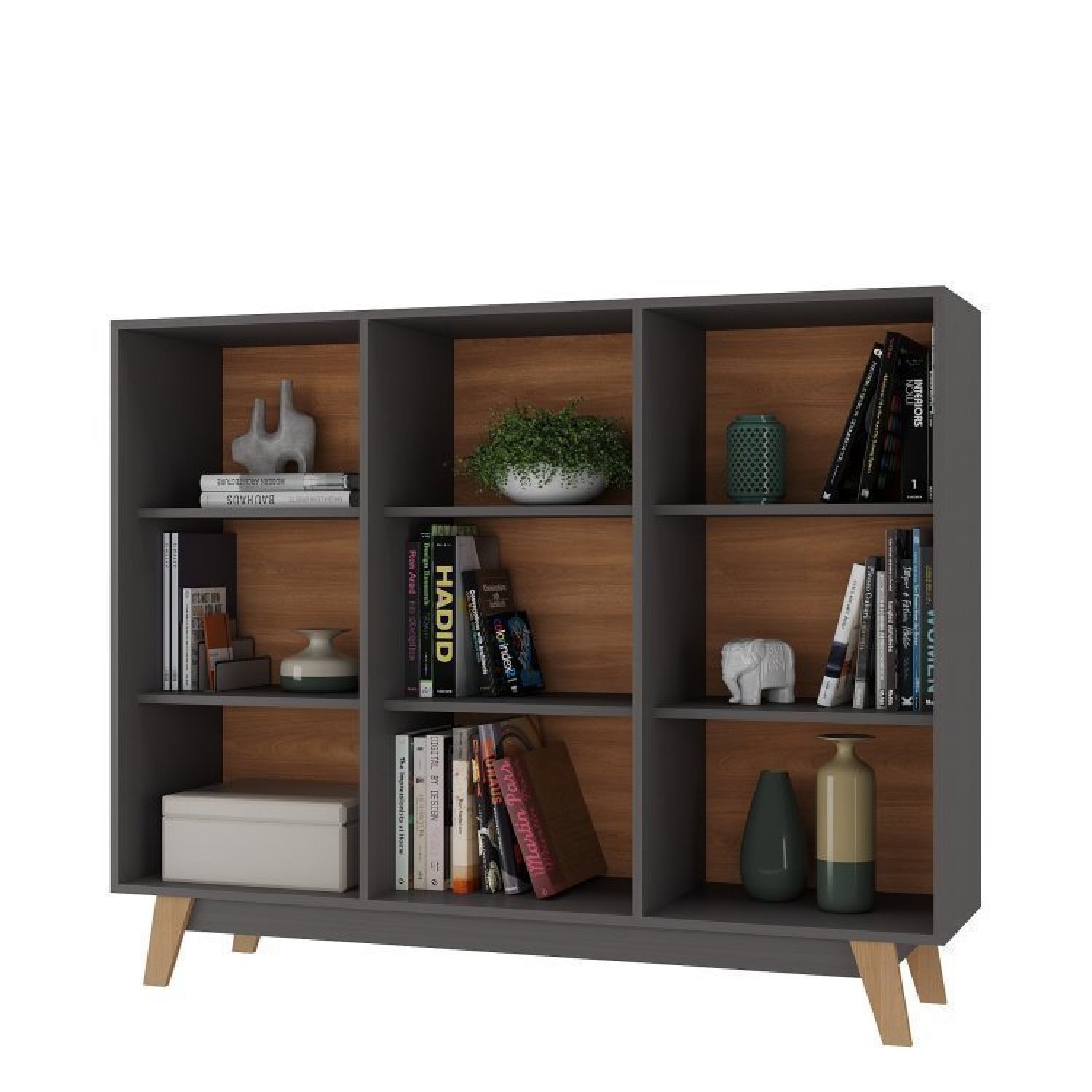 Conjunto Rack para TV até 42 Polegadas 2 Portas 2 Nichos e Estante Livreiro 9 Nichos  - 9