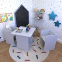 Ver imagem 1 de Conjunto Infantil com 1 Mesa e 2 Banquetas Yescasa Cinza/Cristal