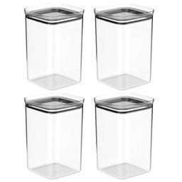 Kit 4 Potes Organizadores Porta Mantimentos 3,5l Hermético ou Linha Block Plástico Natural - 1