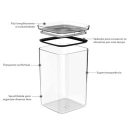 Kit 4 Potes Organizadores Porta Mantimentos 3,5l Hermético ou Linha Block Plástico Natural - 2