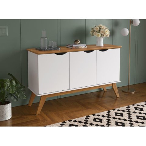 Buffet / Bancada Pr 3 Portas Retrô 2 Portas Cor Branco / Cinamomo Pt
