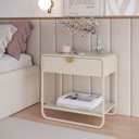 Ver imagem 1 de Mesa de Cabeceira 60cm 1 Gaveta Orgânica Pé Metal Luna Off White