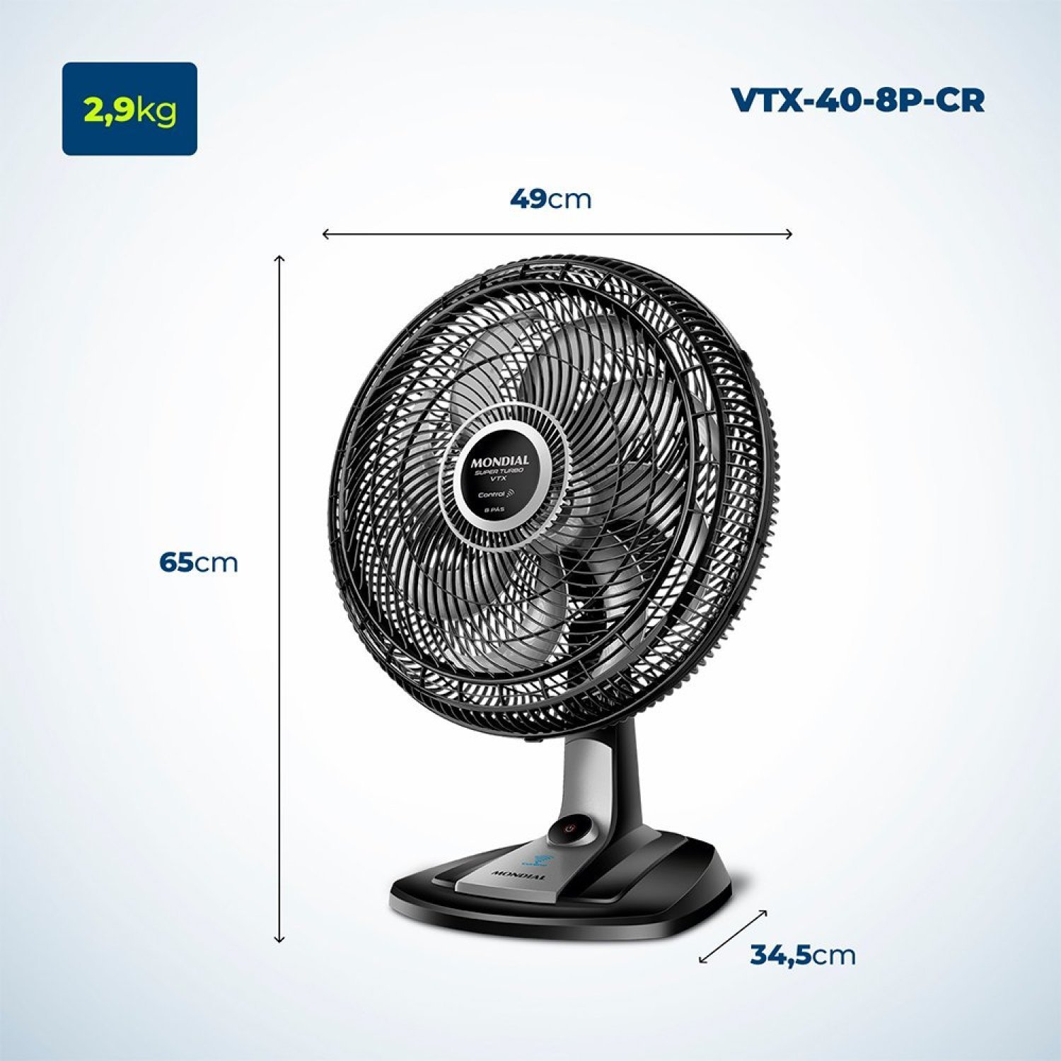 Ventilador 40cm Turbo 8 Pás Control 140w 220v Vtx-40-8p-cr Mondial - 3