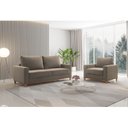 Ver imagem 1 de Kit Sofá Living 3 Lugares 1,80m Poltrona Veludo Alpino Bege Pérola