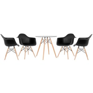 KIT - Mesa Eames com tampo de vidro 70 cm + 4 cadeiras Eiffel DAW Preto