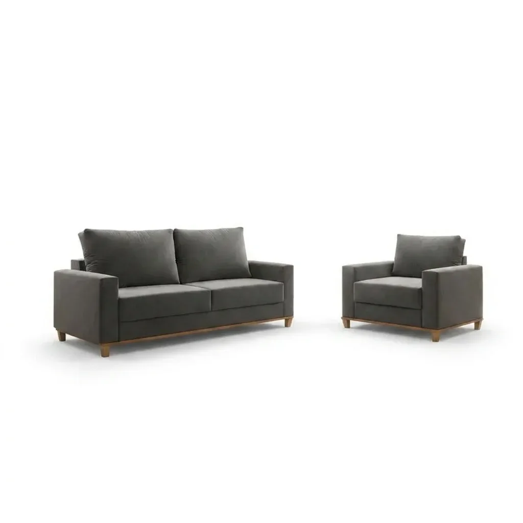 Ver imagem 6 de Kit Sofá Living 3 Lugares 1,80M Poltrona Veludo Alpino Cinza Grafite