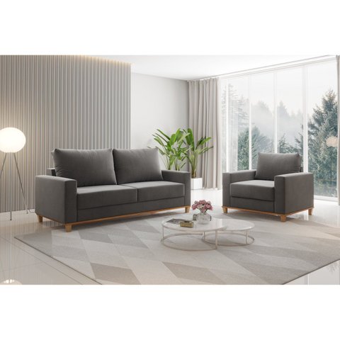 Kit Sofá Living 3 Lugares 1,80m Poltrona Veludo Alpino Cinza Grafite
