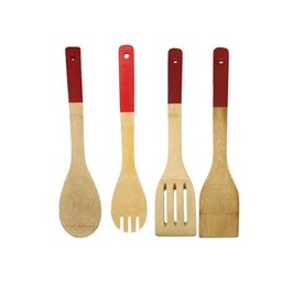 Kit 4 Colheres Utensílios Ecológico Culinário Madeira Bambu com Cabo de Silicone - 1 Kit 4 Colheres Utensílios Ecológico Culinário Madeira Bambu com Cabo de Silicone - 1