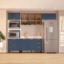 Ver imagem 4 de Cozinha Amara Armários Aéreos Portas Vidro Torre Quente e Balcão com Tampo Branco/Azul 250779