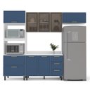 Ver imagem 5 de Cozinha Amara Armários Aéreos Portas Vidro Torre Quente e Balcão com Tampo Branco/Azul 250779