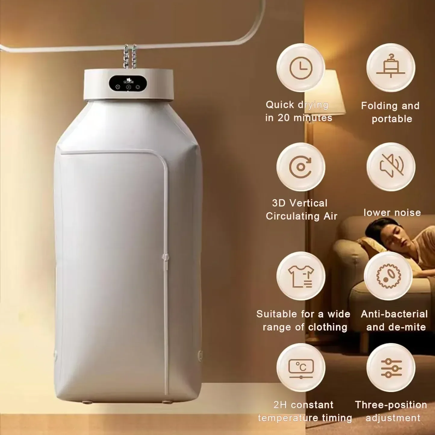 Super Secadora Roupa Portátil Ar Quente Luz Uv Antibactéria 110v Mini Elétrica Cortina Pendurar Seca - 7