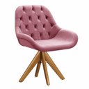 Ver imagem 1 de Poltrona Lua Botonê Cadeira Pé Giratória de Madeira Decoração Sala, Recepção, Escritório -Suede Rosa