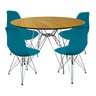Jogo de Mesa de Jantar Eames Cromado com Tampo Freijó 100cm e 4 Cadeiras Eames - Azul Petróleo - 1